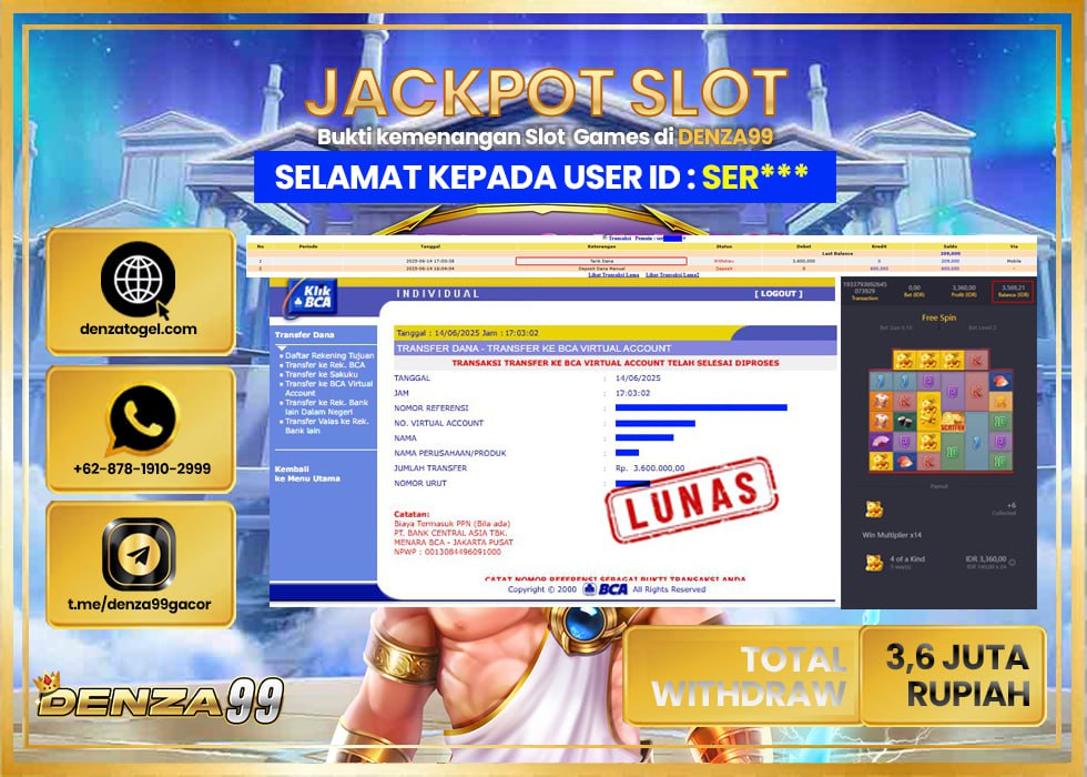 DENZA99 JACKPOT LUCKY NEKO Rp.3.600.000.,- LUNAS
