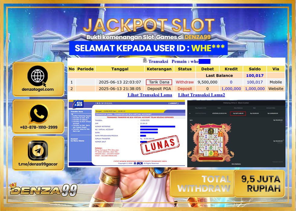 DENZA99 JACKPOT MAHYONG WINS 3 BLACK SCATTER  Rp.9.500.000.,- LUNAS