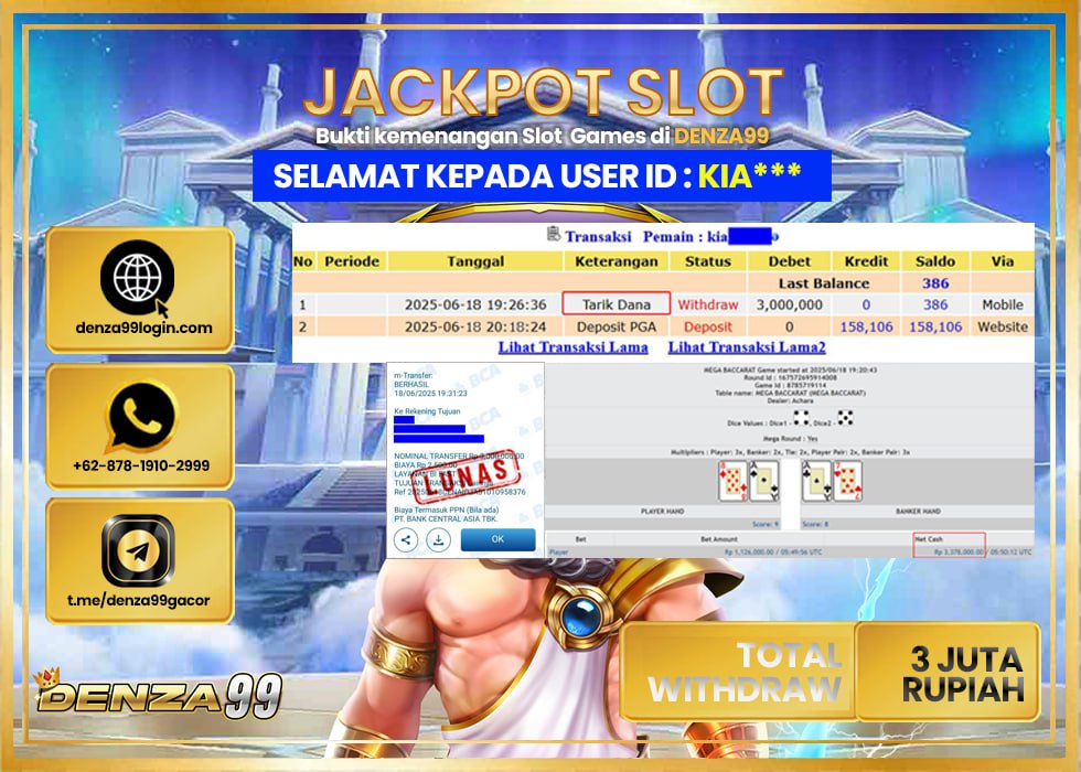 DENZA99 JACKPOT MEGA BACCARAT Rp.3.000.000.,- LUNAS
