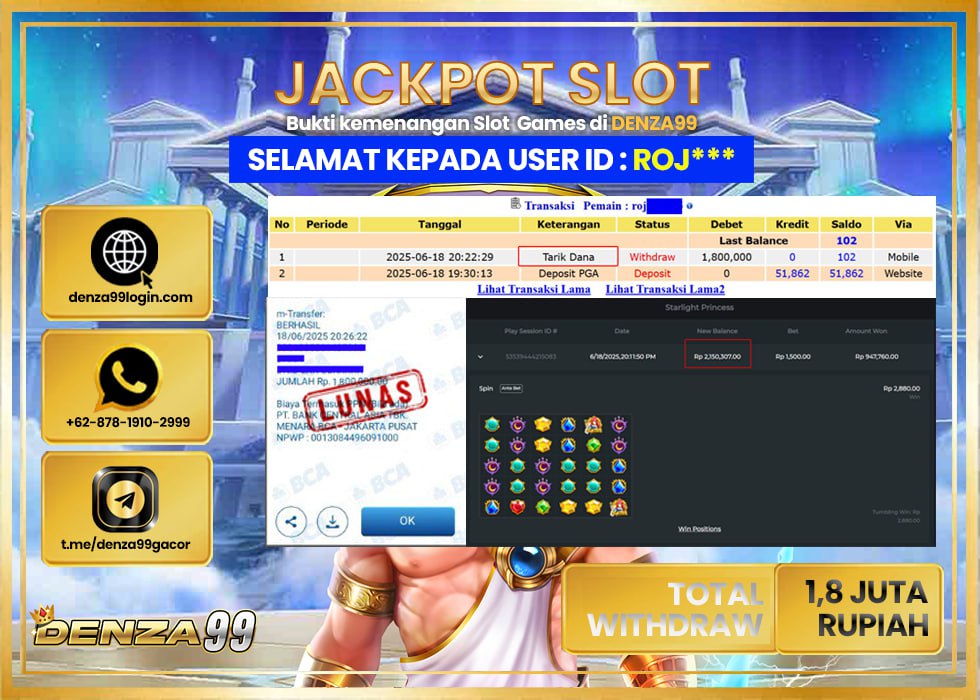 DENZA99 JACKPOT STARLIGHT PRINCESS  Rp.1.800.000.,- LUNAS
