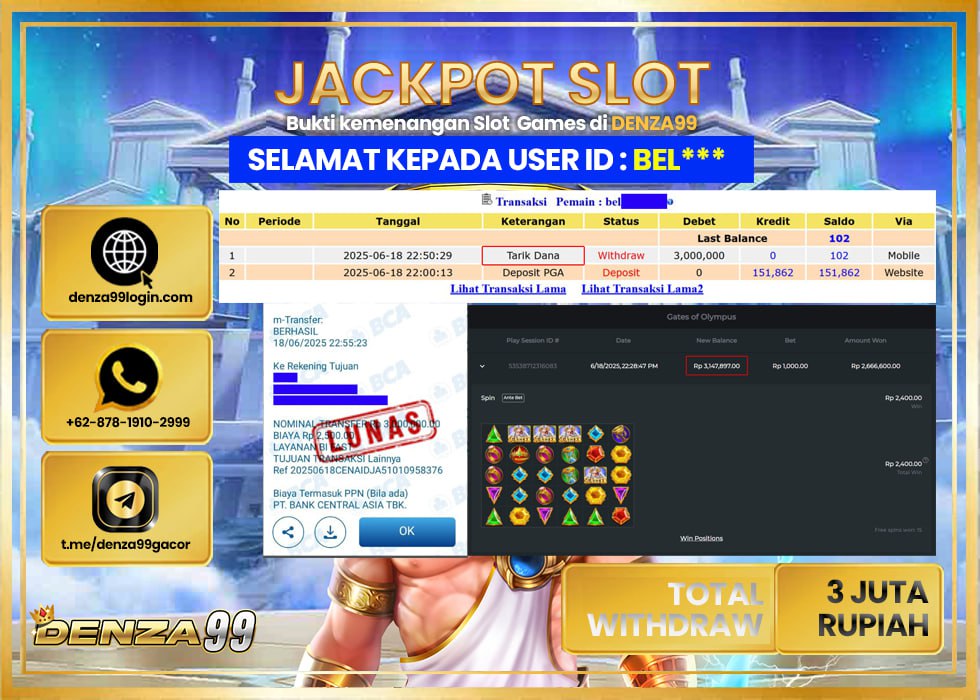 DENZA99 JACKPOT GATES OF OLYMPUS Rp.3.000.000.,- LUNAS