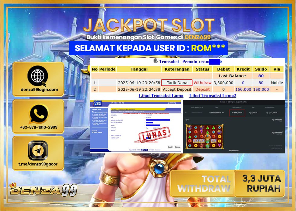 DENZA99 JACKPOT GATES OF OLYMPUS SUPER SCATTER Rp.3.300.000.,- LUNAS