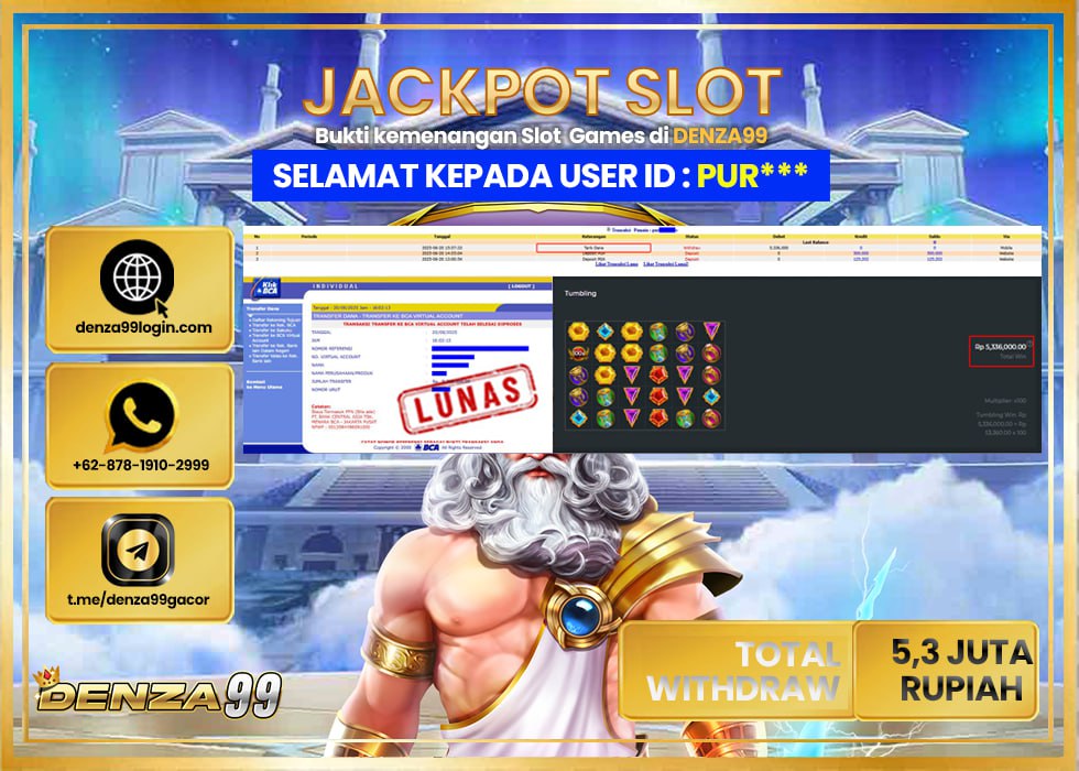 DENZA99 JACKPOT GATE OF OLYMPUS 1000 Rp.5.300.000.,- LUNAS