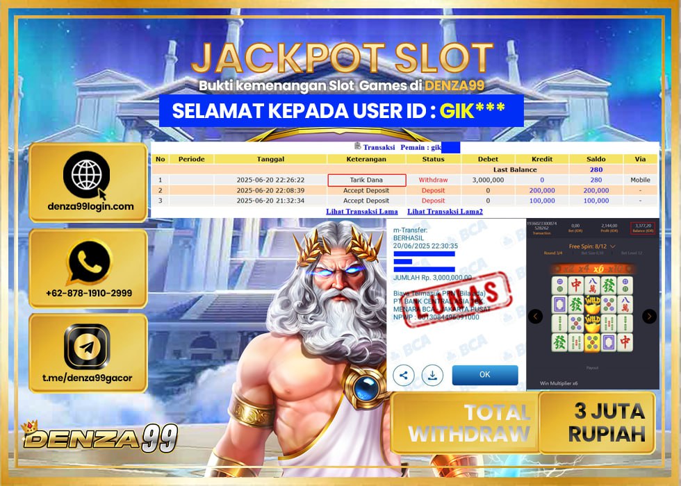 DENZA99 JACKPOT MAHJONG WAYS  Rp.3.000.000.,- LUNAS