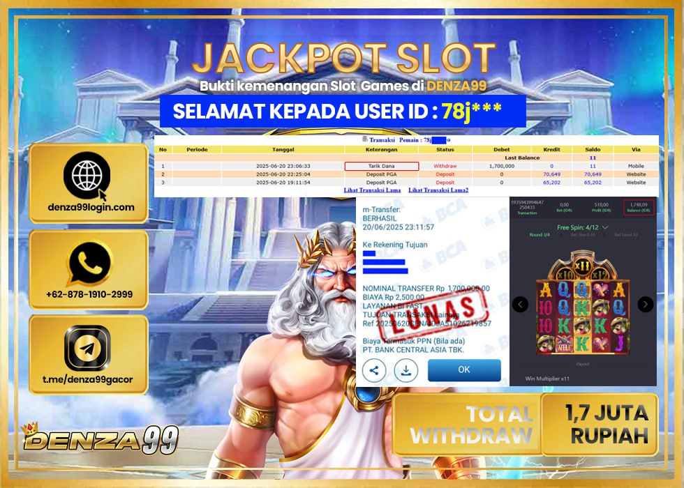 DENZA99 JACKPOT WILD BANDITO Rp.1.700.000.,- LUNAS