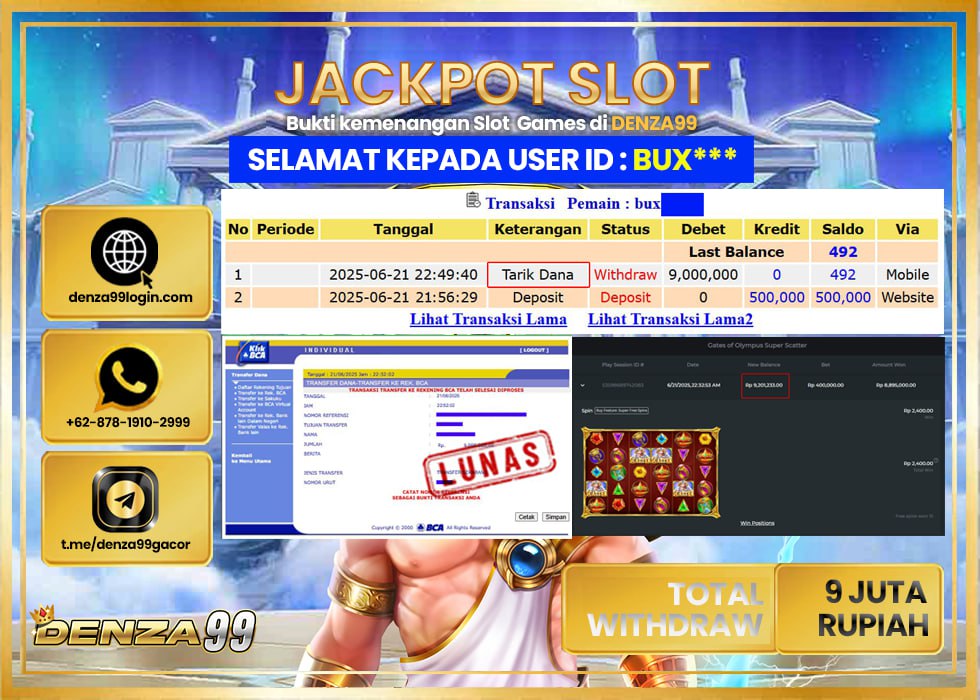 DENZA99 JACKPOT GATES OF OLYMPUS SUPER SCATTER Rp. 9.000.000.,- LUNAS