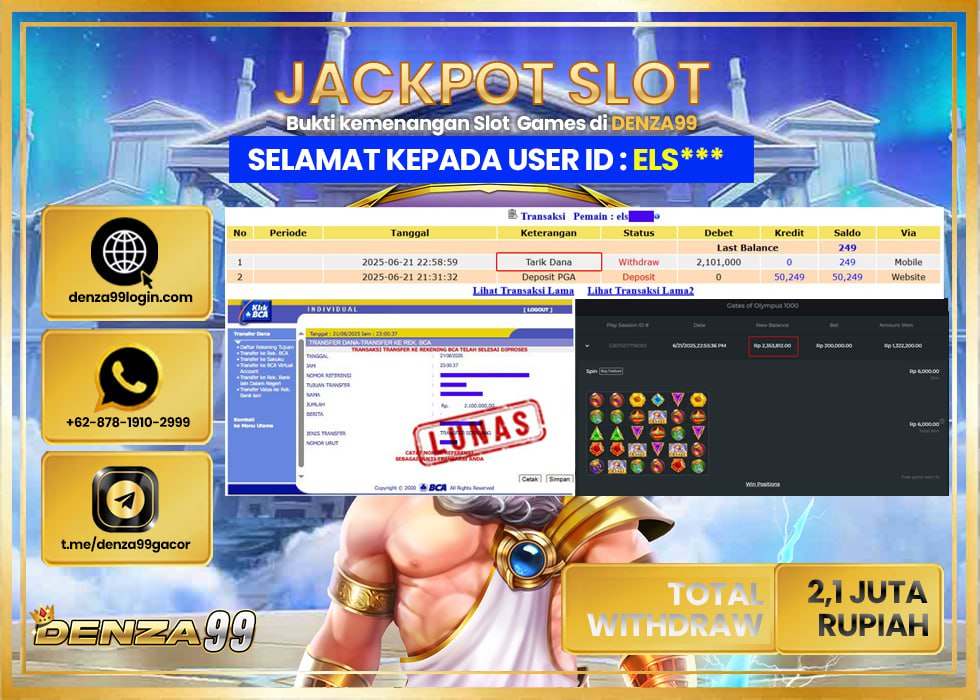 DENZA99 JACKPOT GATES OF OLYMPUS 1000 Rp. 2,100.000.,- LUNAS