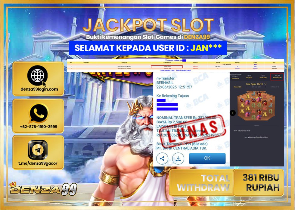 DENZA99 JACKPOT WILD BOUNTY SHOW DOWN Rp. 381.000 .,- LUNAS