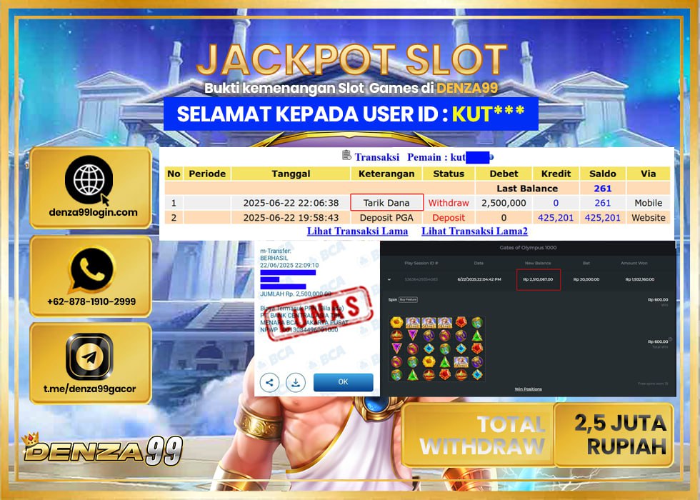 DENZA99 JACKPOT GATE OF OLYMPUS 1000 Rp. 2.500.000 .,- LUNAS