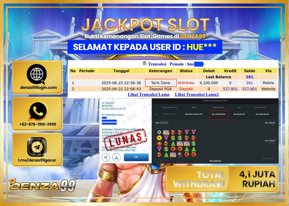 DENZA99 JACKPOT GATE OF OLYMPUS 1000 Rp. 4.100.000 .,- LUNAS