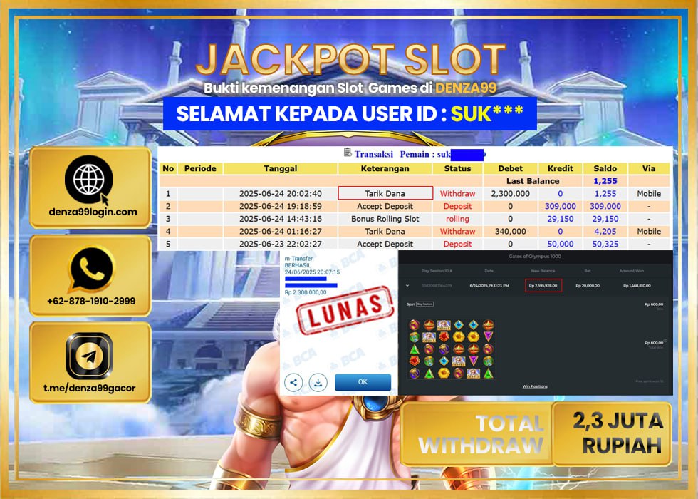 DENZA99 JACKPOT GATE OF OLYMPUS 1000 Rp.2.300.000 - LUNAS