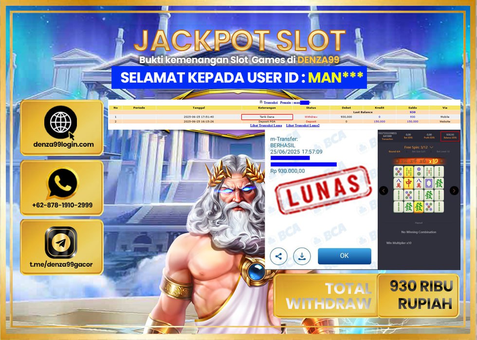 DENZA99 JACKPOT MAHJONG WAYS  Rp.930.000 - LUNAS