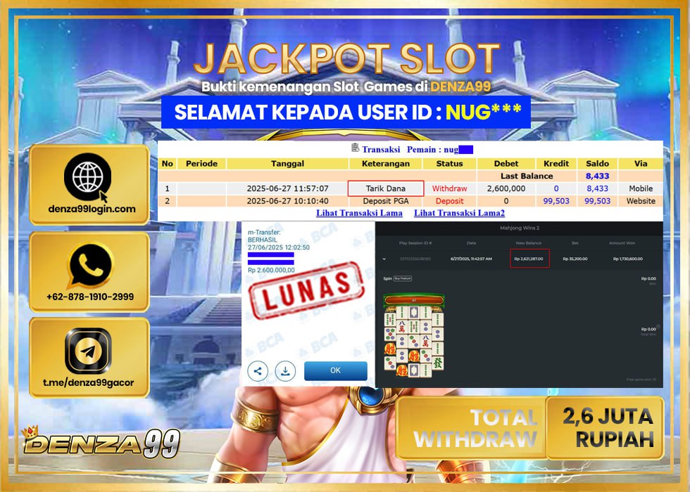 DENZA99 JACKPOT MAHJONG WINS 2  Rp.2.600.000 - LUNAS