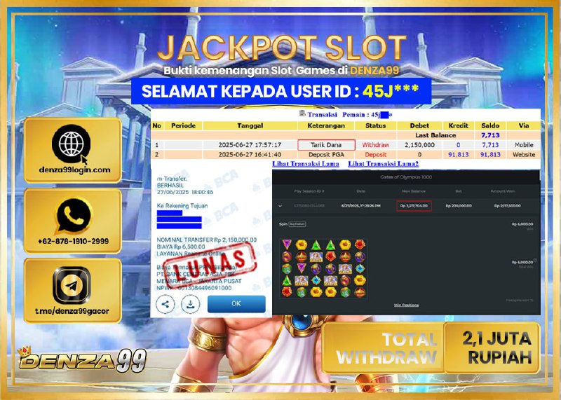 DENZA99 JACKPOT GATES OF OLYMPUS Rp.2.100.000- LUNAS