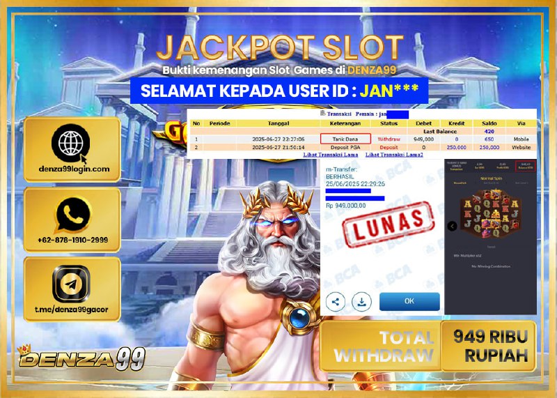 DENZA99 JACKPOT WILD BOUNTY SHOW DOWN  Rp.949.000- LUNAS