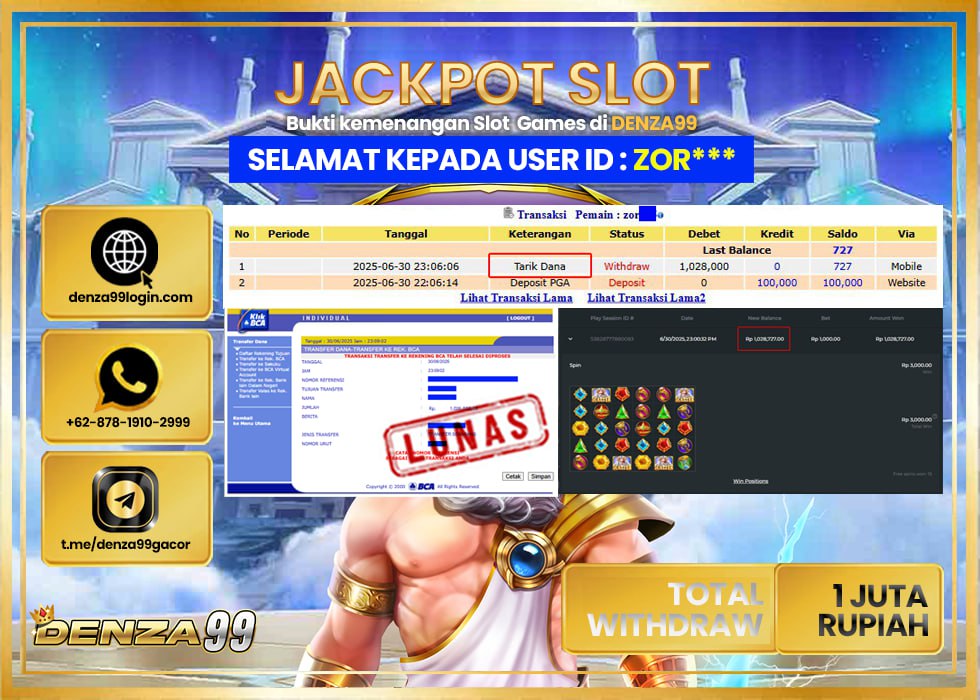 DENZA99 GATE OF OLYMPUS 1000 Rp. 1.000.000- LUNAS