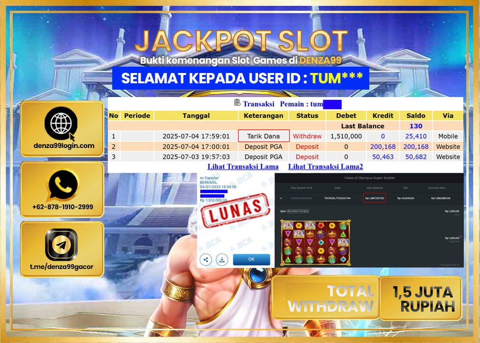 DENZA99 JACKPOT  GATES OF OLYMPUS SUPER SCATTER Rp. 1.500.000- LUNAS