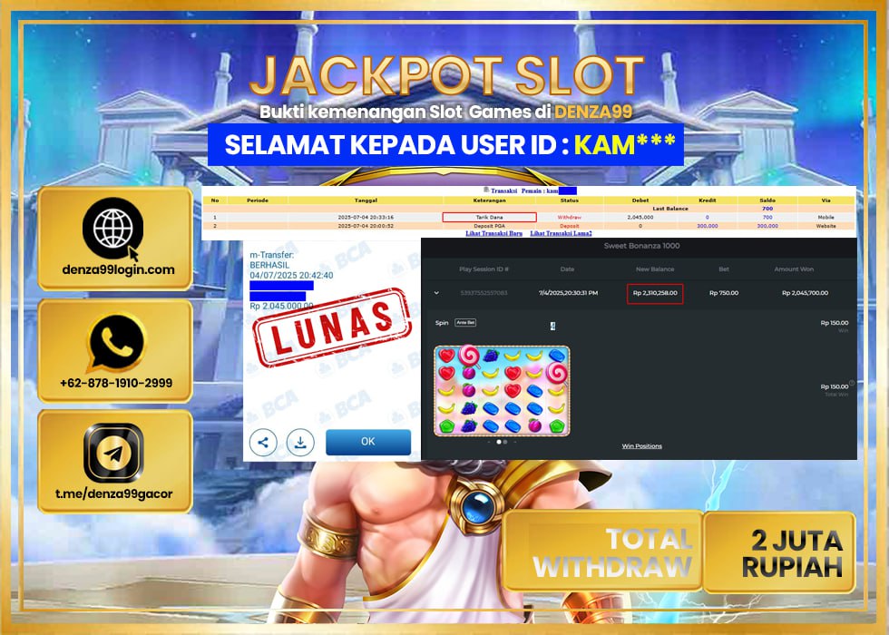 DENZA99 JACKPOT SWEET BONANZA 1000 Rp.2.000.000- LUNAS