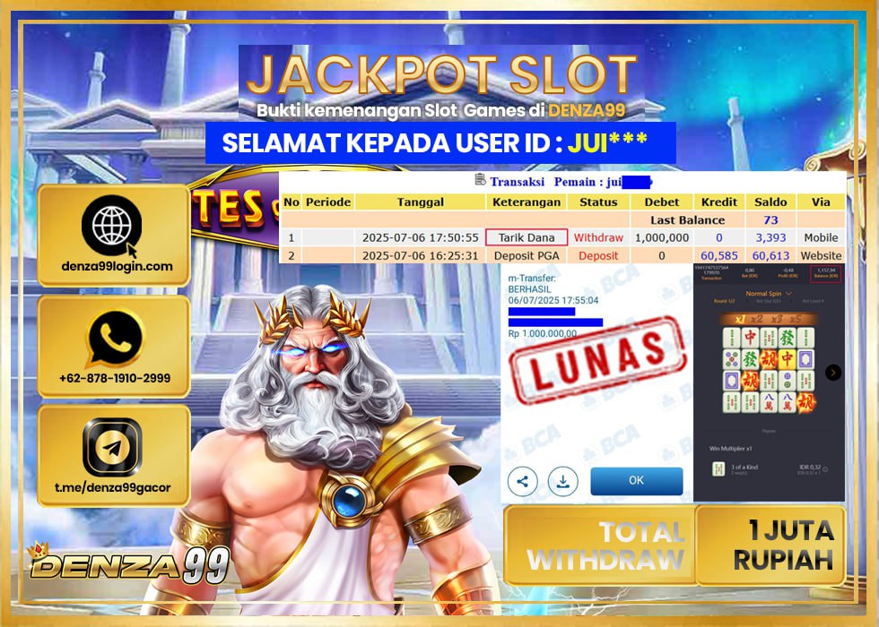 DENZA99 MAHYONG WAYS Rp. 1.000.000- LUNAS