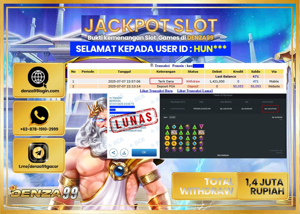 DENZA99 JACKPOT GATES OF OLYMPUS Rp.1.400.000- LUNAS