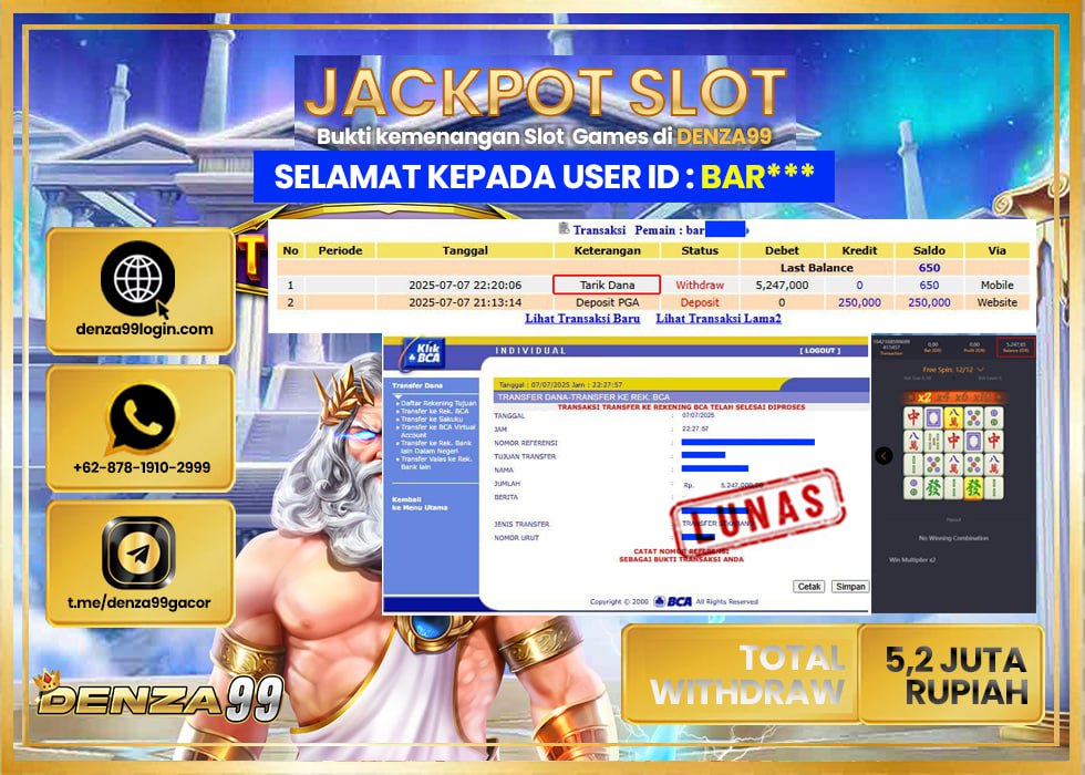 DENZA99 JACKPOT MAHJONG WAYS Rp.5.200.000- LUNAS