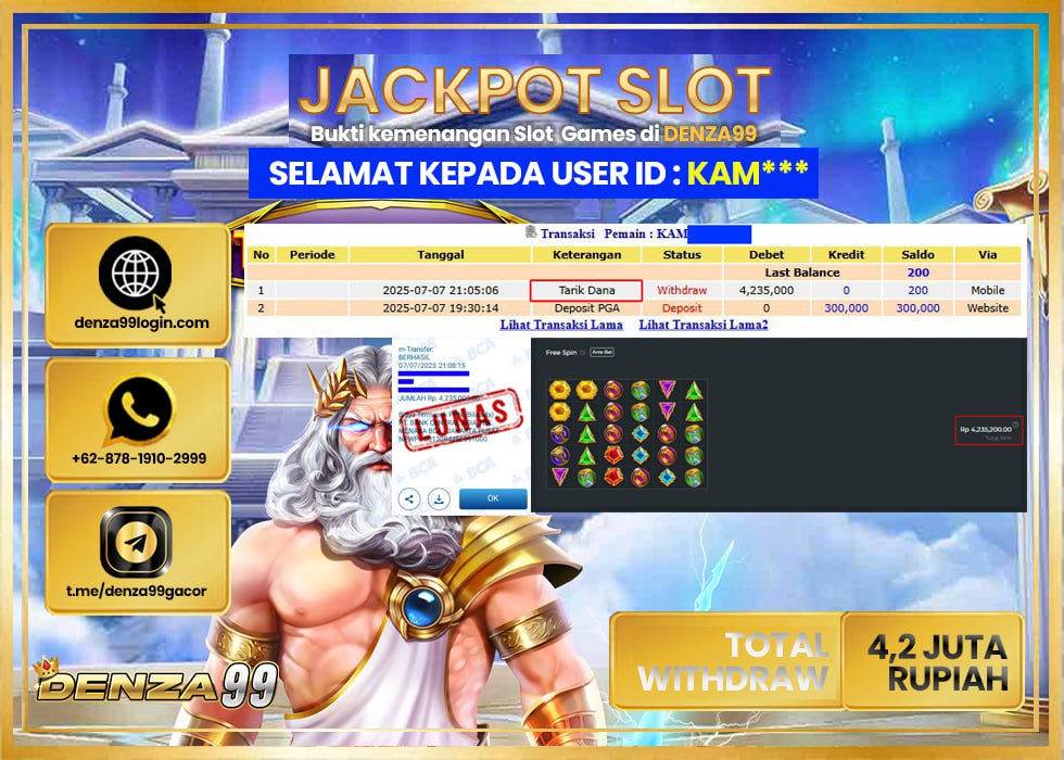 DENZA99 JACKPOT GATE OF OLYMPUS 1000 Rp.4.200.000- LUNAS