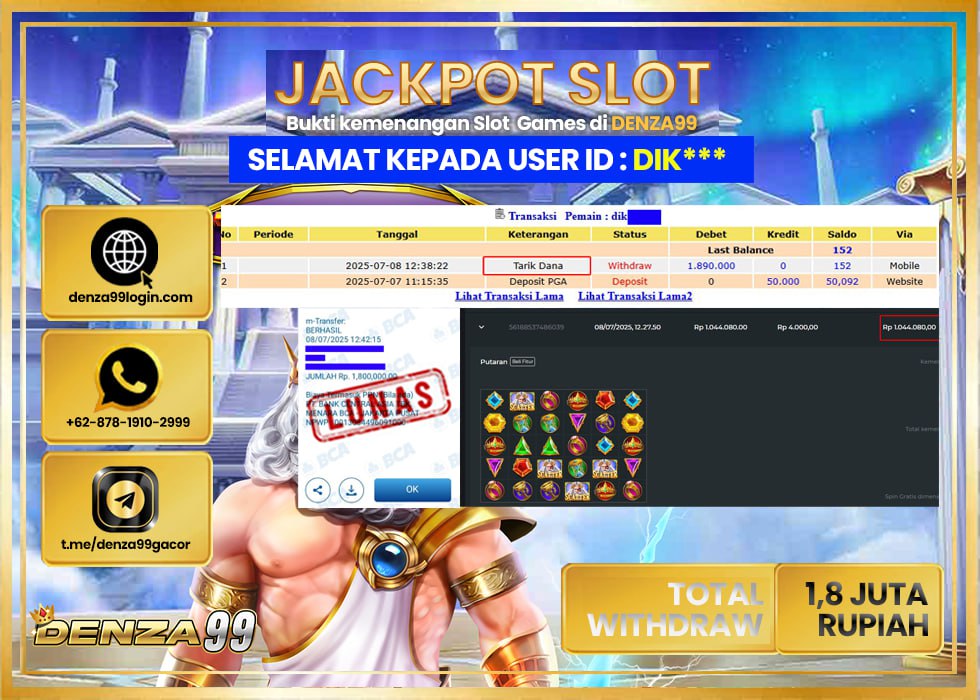 DENZA99 JACKPOT GATES OF OLYMPUS Rp.1.800.000- LUNAS
