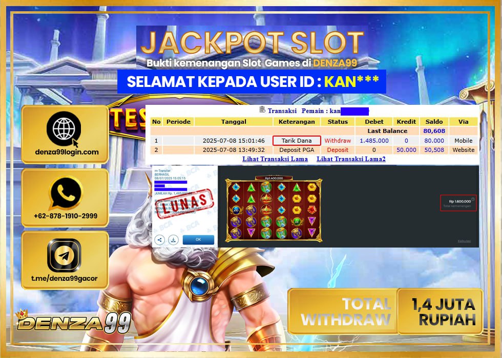 DENZA99 JACKPOT GATES OF OLYMPUS SUPER SCATTER Rp.1.400.000- LUNAS