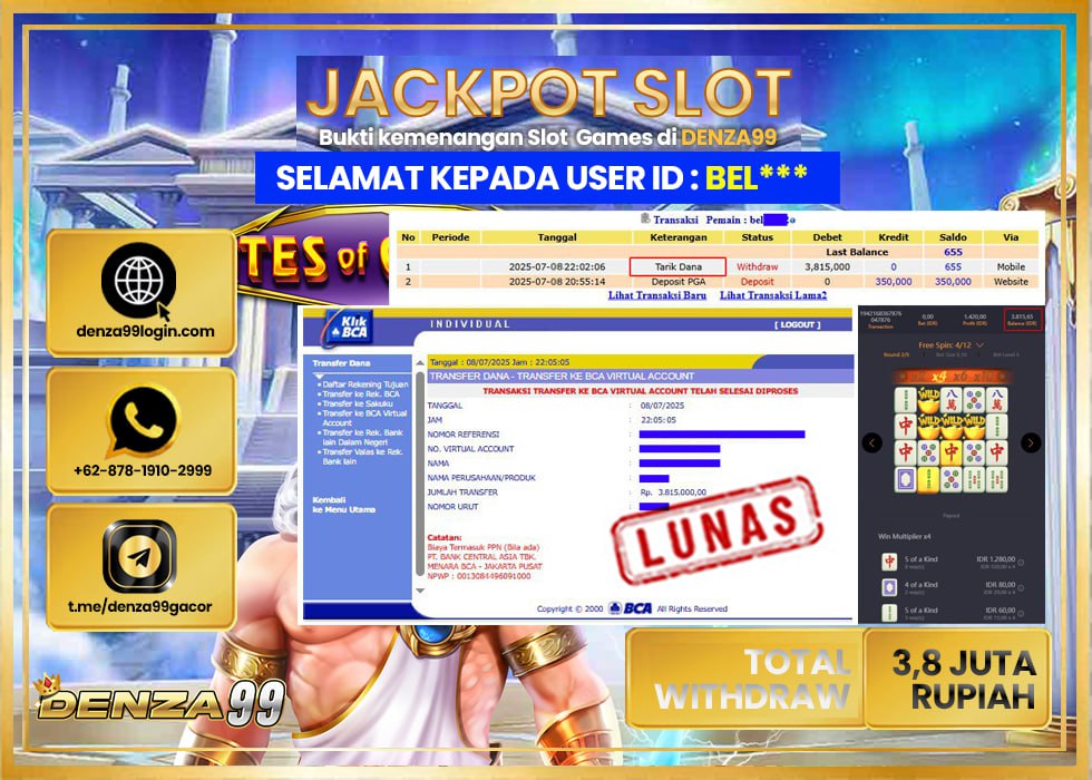 DENZA99 JACKPOT MAHJONG WINS 2 Rp.3.800.000- LUNAS