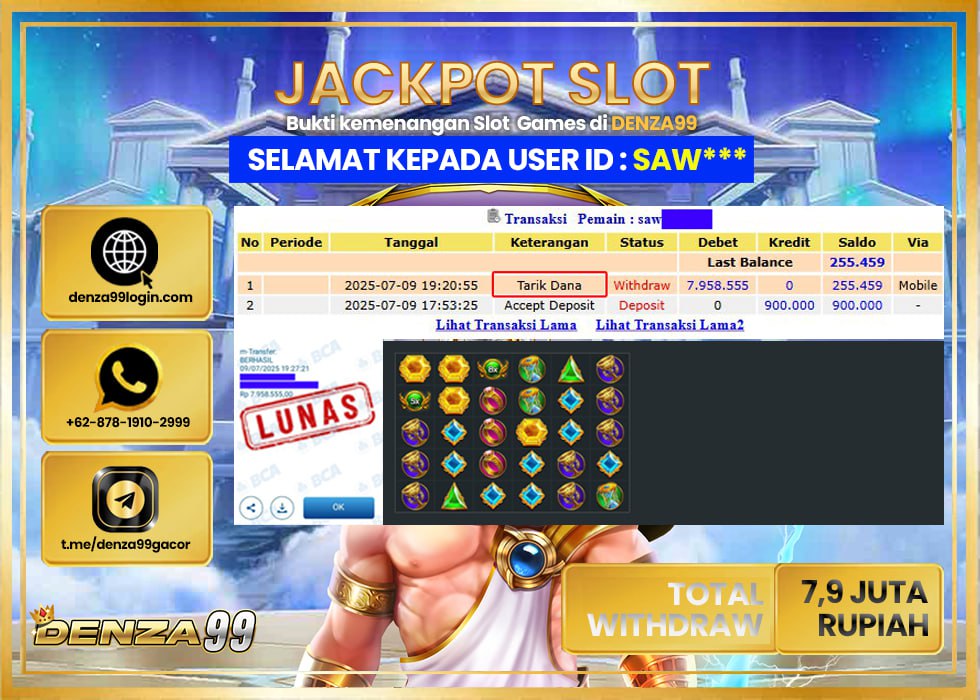 DENZA99 JACKPOT GATES OF OLYMPUS Rp.7.900.000- LUNAS