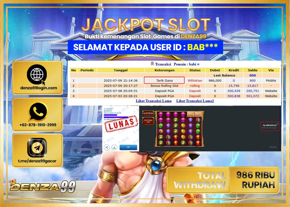 DENZA99 JACKPOT WISDOM OF ATHENA 1000 Rp.986.000- LUNAS