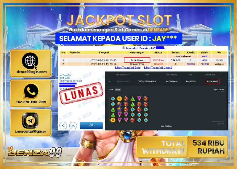 DENZA99 JACKPOT GATE OF OLYMPUS 1000  Rp.8,400,000,- LUNAS