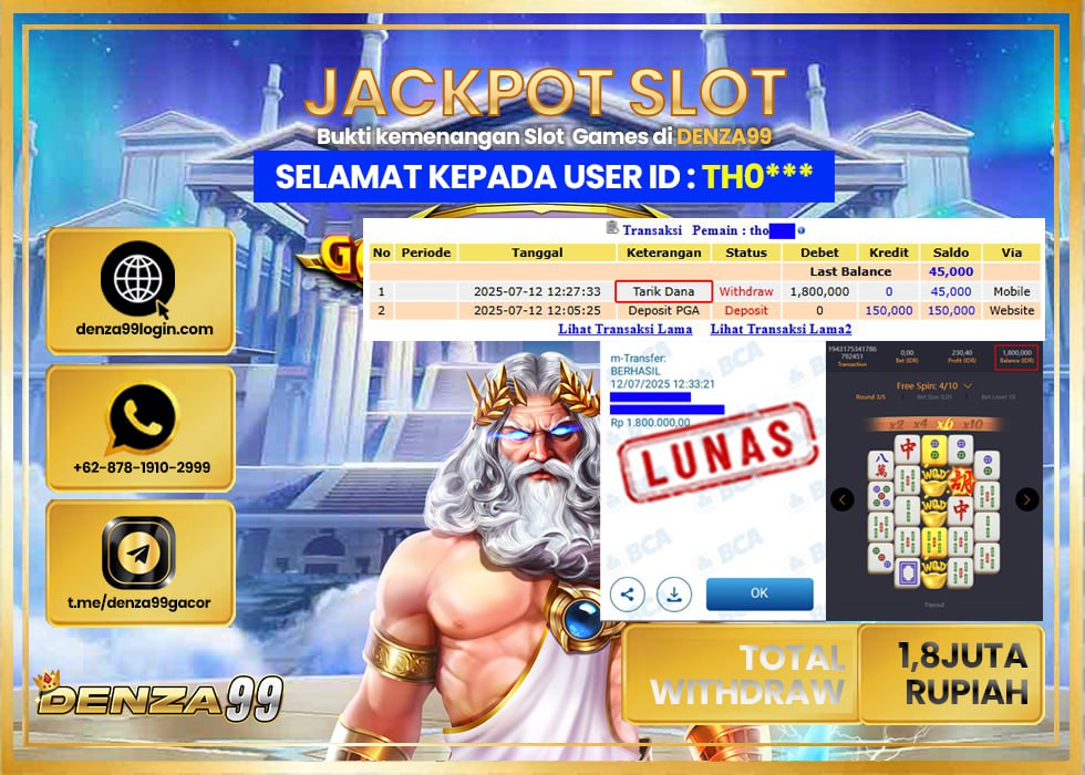 DENZA99 JACKPOT MAHJONG WAYS 2  Rp.1,800,000.,- LUNAS