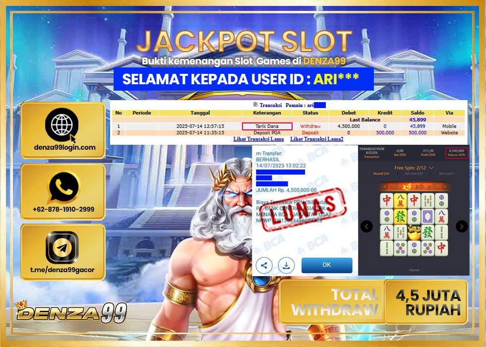 DENZA99 JACKPOT Mahjong Ways 1  Rp.4,500,000.,- LUNAS