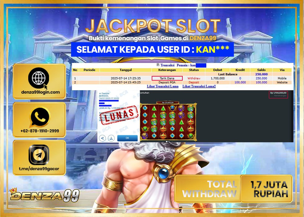 DENZA99 JACKPOT Gates of Olympus   Rp.1,700,000.,- LUNAS