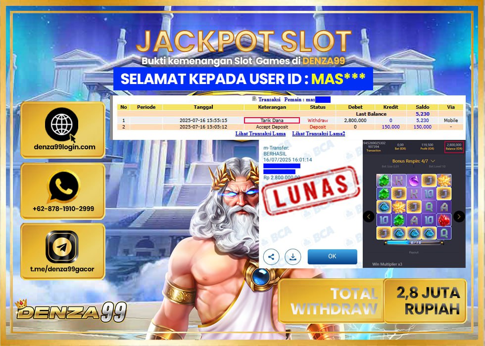 DENZA99 JACKPOT Galactic Gems  Rp. 2.800.000 LUNAS