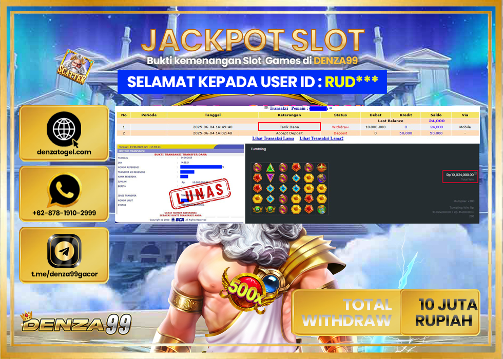 DENZA99 JACKPOT GATES OF OLYMPUS  Rp.10.000.000.,- LUNAS