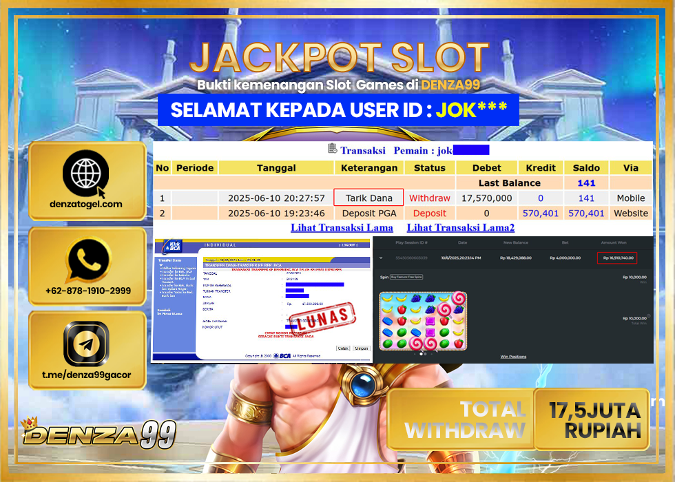 DENZA99 JACKPOT SWEET BONANZA 1000 Rp.17.500.000.,- LUNAS