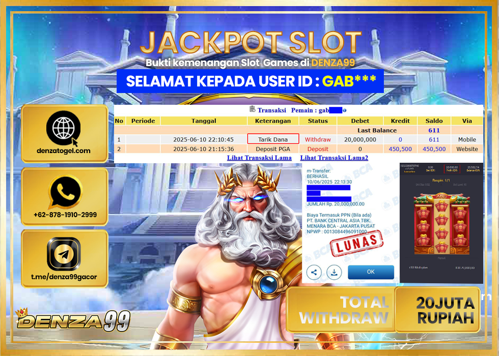 DENZA99 JACKPOT FORTUNE OX Rp. 20.000.000.,- LUNAS