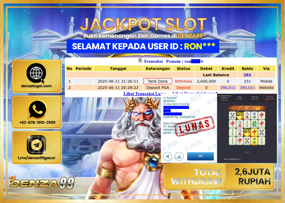 DENZA99 JACKPOT MAHJONG WAYS Rp.2.600.000.,- LUNAS