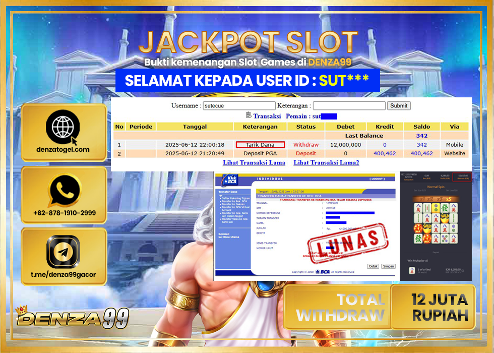 DENZA99 JACKPOT MAHYONG WAYS Rp.12.000.000.,- LUNAS