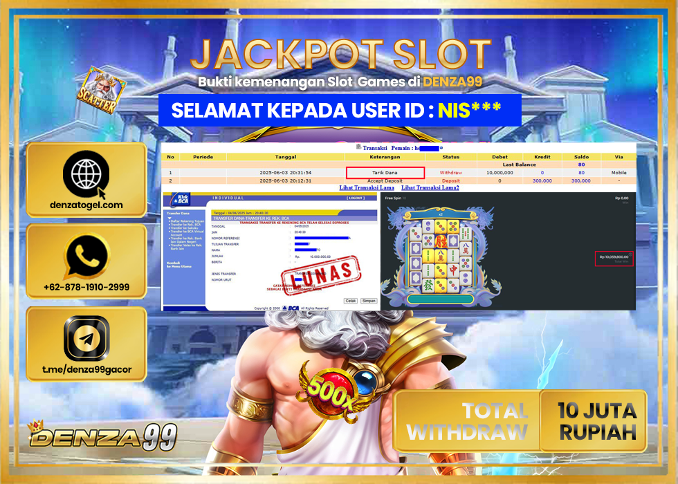 DENZA99 JACKPOT MAHJONG WINS 2  Rp.10.000.000.,- LUNAS