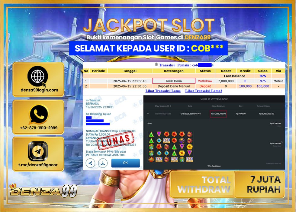 DENZA99 JACKPOT GATES OF OLYMPUS 1000 Rp.7.000.000.,- LUNAS