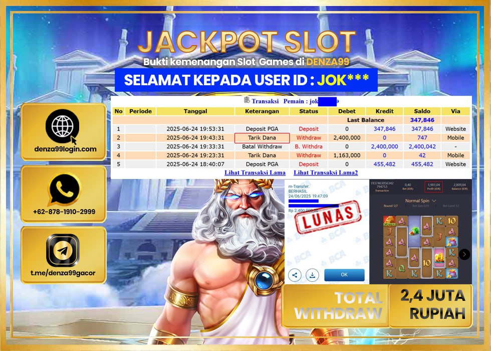 DENZA99 JACKPOT WAYS OF THE QILIN Rp.2.400.000 - LUNAS